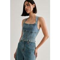NastyGal Women's Denim Lace Back Top in Vintage Wash | Size: 6
