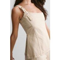 NastyGal Women's The Denim One Shoulder Top in Ecru | Size: 6