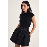 NastyGal Women's Denim Buckle Detail Skirt in Black | Size: 4