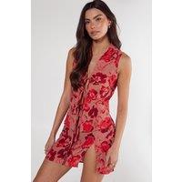 NastyGal Women's Floral Tie Front Collared Vest Co-Ord in Pink | Size: 4