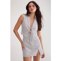NastyGal Women's Stripe Tie Front Collared Vest Co-ord in Mint | Size: 10