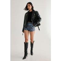 NastyGal Women's Blue Zebra Cheeky Short | Size: 8
