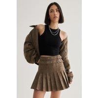 NastyGal Women's Distressed Faux Leather Pleated Skirt Co-ord in Brown | Size: 4