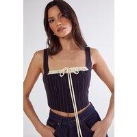NastyGal Women's Pinstripe Contrast Bust Tailored Corset Top in Navy | Size: 6