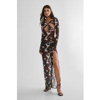 NastyGal Women's Mesh Cut Out Cow Print Maxi Dress in Animal | Size: Large