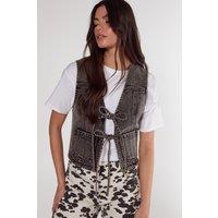 NastyGal Women's Tie Front Denim Gilet in Washed Black | Size: 6