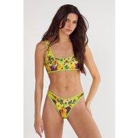 NastyGal Women's Floral Contrast Binding Crop Bikini Set in Green | Size: 8