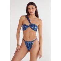 NastyGal Women's Snake Metallic One Shoulder Bikini Set in Navy | Size: 12