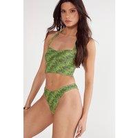 NastyGal Women's Snake Halter Neck Ruched Longline Bikini Set in Green | Size: 6