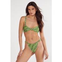 NastyGal Women's Snake Knot Front Crop Bikini Set in Green | Size: 6