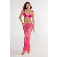 NastyGal Women's V Wire Tie Shoulder Placement Print Flower Maxi Skirt 3pc Set in Pink | Size: 10