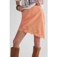 NastyGal Women's Cotton Cutwork Embroidered Hem Asymmetric Mini Skirt in Peach | Size: 6