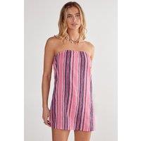 NastyGal Women's Cotton Gauze Stripe Bandeau Mini Dress in Pink | Size: 8