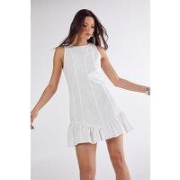 NastyGal Women's Linen Mix Seamed Peplum Hem Mini Dress in White | Size: 8