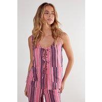 NastyGal Women's Stripe Tie Front Vest Co-ord in Pink | Size: 8