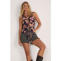 NastyGal Women's Blurred Floral Collared Tie Front Vest in Black | Size: 6
