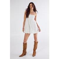 NastyGal Women's Broderie Puffball Strappy Mini Dress in White | Size: 12