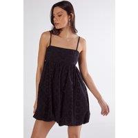 NastyGal Women's Broderie Puffball Strappy Mini Dress in Black | Size: 8