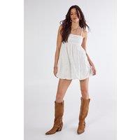 NastyGal Women's Broderie Puffball Strappy Mini Dress in White | Size: 14