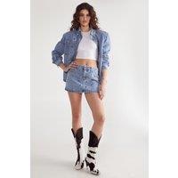 NastyGal Women's Eyelet Detail Denim Skirt in Light Wash | Size: 4