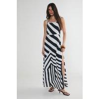 NastyGal Women's Abstract Stripe Tie Shoulder Split Leg Maxi Dress in Mono | Size: 6
