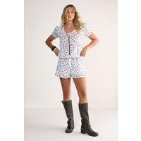 NastyGal Women's Cotton Voile Ditsy Ruched Bloomer Shorts Co-ord in White | Size: 6