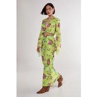 NastyGal Women's Floral Burnout Maxi Skirt Co-ord in Lime | Size: 6