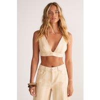 NastyGal Women's Pinstripe Denim Bralet in Beige | Size: 12