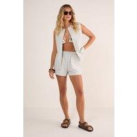 NastyGal Women's Stripe Boxer Shorts in Ecru | Size: 4