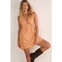 NastyGal Women's Textured Stripe Asymmetric Tie Mini Dress in Orange | Size: 4