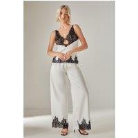 NastyGal Women's Embroidered Contrast Lace Tailored Pants in White | Size: 8