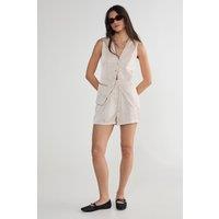 NastyGal Women's Satin Pleated Tailored Boxer Shorts Co-ord in Champagne | Size: 12