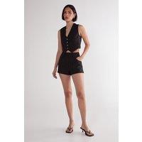 NastyGal Women's Pinstripe Button Down Waistcoat Co-ord in Black | Size: 14