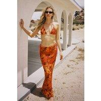 NastyGal Women's Tie Dye Triangle Bikini & Maxi Skirt 3pc Set in Orange | Size: 10