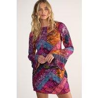 NastyGal Women's Floral Patchwork Tie Back Fluted Sleeve Mini Tunic Dress | Size: 6