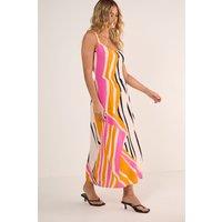 NastyGal Women's Abstract Painted Stripe Scoop Neck Maxi Dress in Cream | Size: 6