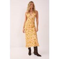 NastyGal Women's Floral Lace Insert Plunge Maxi Dress in Beige | Size: 6