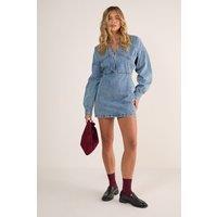 NastyGal Women's Denim Corset Shirt Dress in Light Wash | Size: 6