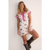 NastyGal Women's Floral Cotton Lace Trim Button Detail Mini Dress in Cream | Size: 6