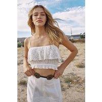NastyGal Women's Cotton Embroidered Scallop Lace Ruffle Bralet Co-Ord in Cream | Size: 14