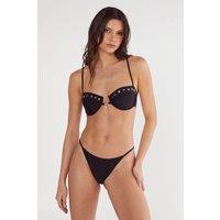 NastyGal Women's Ring Studded Underwire 3pc Bikini Set in Black | Size: 10