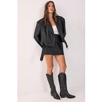 NastyGal Women's Textured Wrap Button Faux Leather Mini Skirt in Black | Size: 10