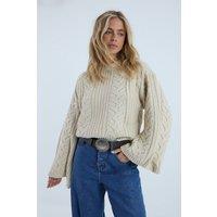 NastyGal Women's Knitted Chunky Cable Wide Sleeve Jumper in Oatmeal | Size: Large