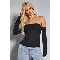 MissPap Women's Bardot Structured Zip Back Top in Black | Size: 8