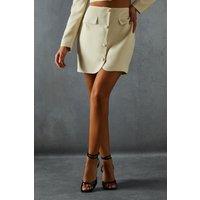 MissPap Women's Tailored Button Down Mini Skirt in Stone | Size: 10