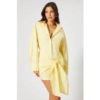 MissPap Women's Poplin Tie Front Shirt Dress in Yellow | Size: 8