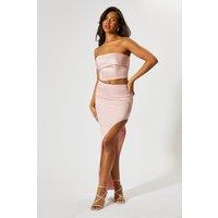 MissPap Women's Satin High Waist Asymmetric Maxi Skirt in Pink | Size: 8