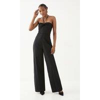MissPap Women's Linen Look Twist Halter Neck Jumpsuit in Black | Size: 10