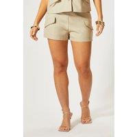 MissPap Women's Pocket Front Micro Short Co Ord in Sand | Size: 8