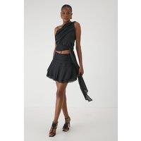MissPap Women's Ruched Layered Mini Skirt in Black | Size: 8